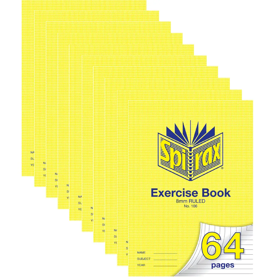 10 Pack Spirax 106 Exercise Book Ruled 8mm 70GSM 64 Page A4 BULK