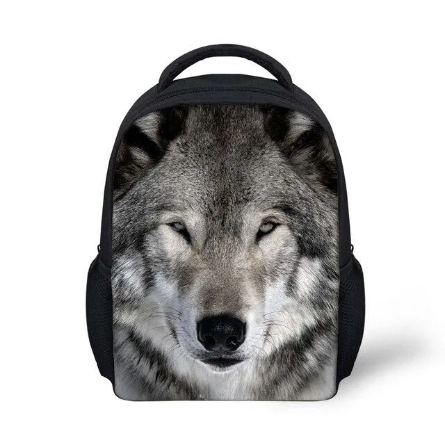 12 inch Wolf Printing Kids School Bags For Baby Boys&Girls