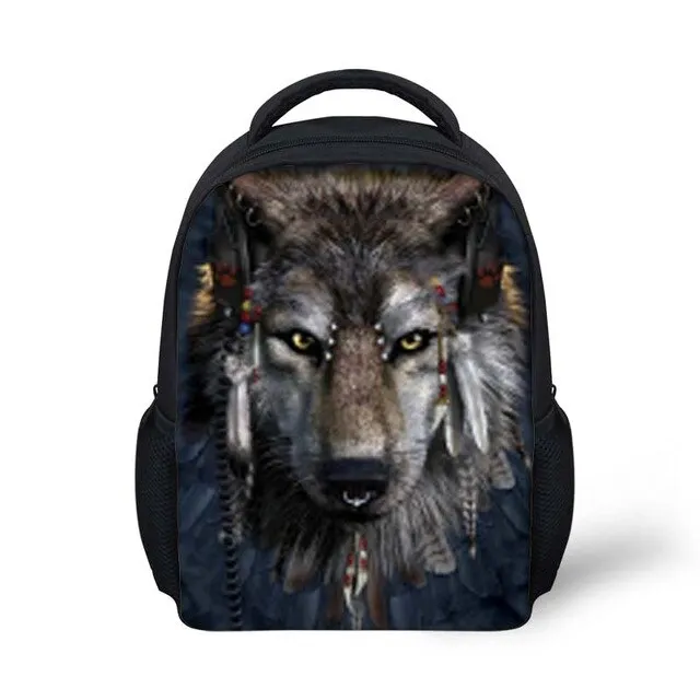 12 inch Wolf Printing Kids School Bags For Baby Boys&Girls