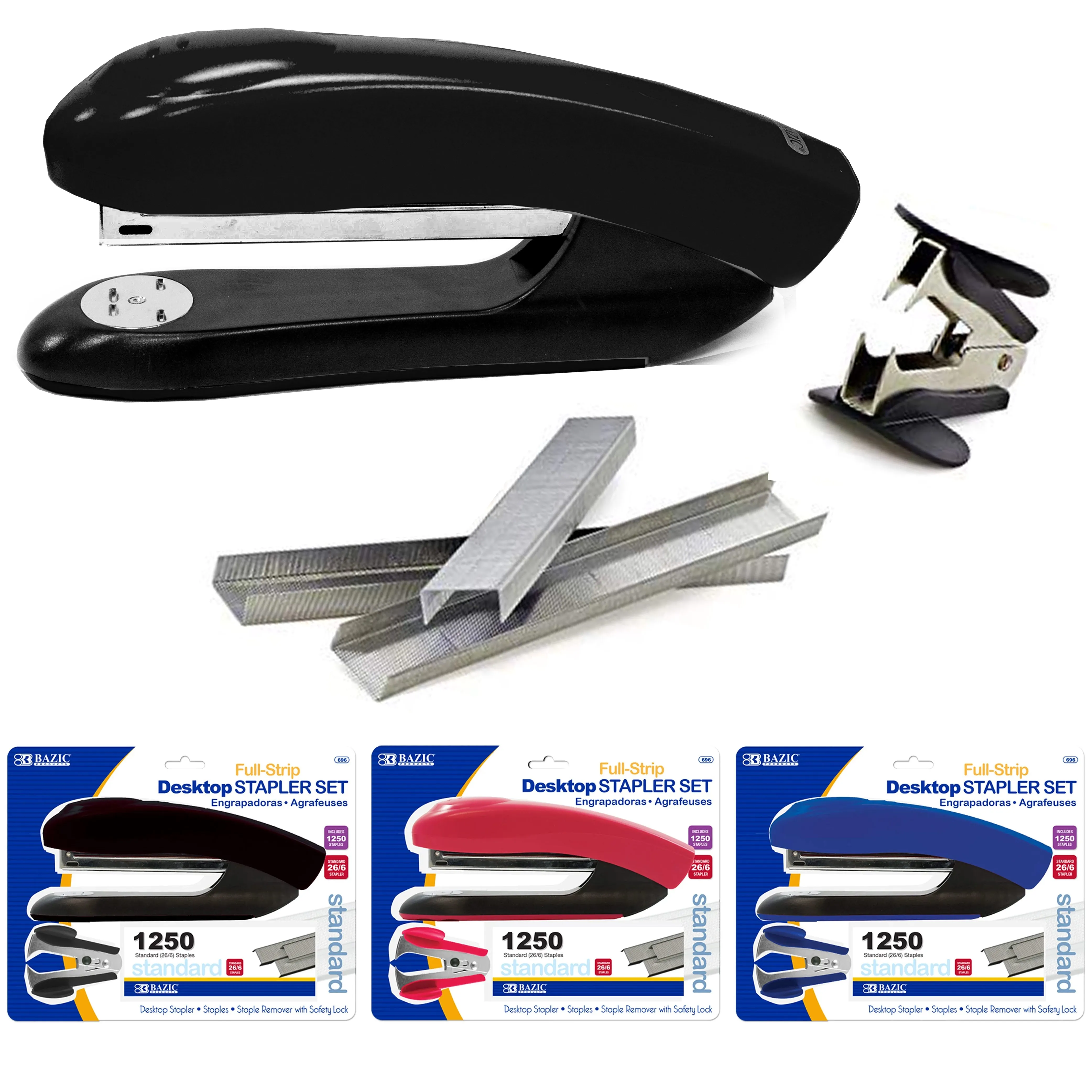 2 Sets BAZIC Stapler 1250ct Refill Staple Handheld Paper Office Desktop Standard