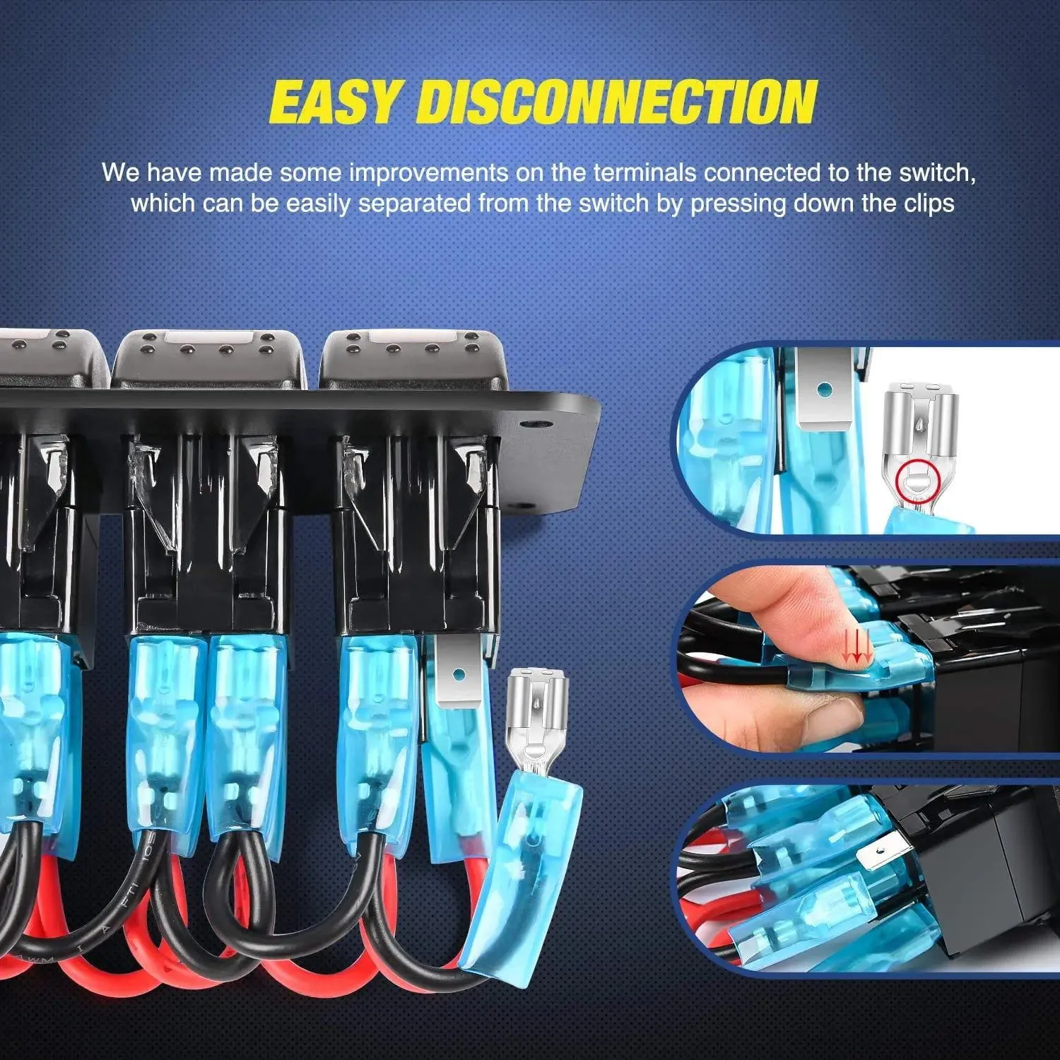 3Gang Aluminum 5Pin ON/Off Rocker Switch Panel Blue