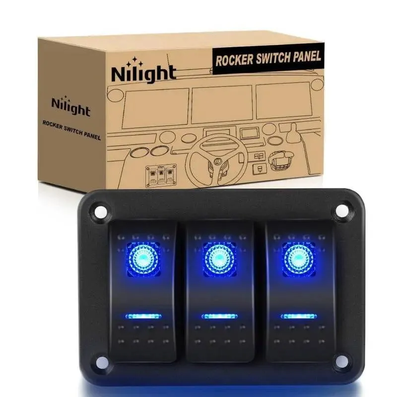 3Gang Aluminum 5Pin ON/Off Rocker Switch Panel Blue