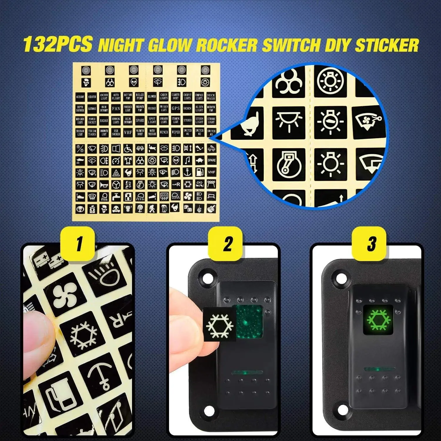 3Gang Aluminum 5Pin ON/Off Rocker Switch Panel Green