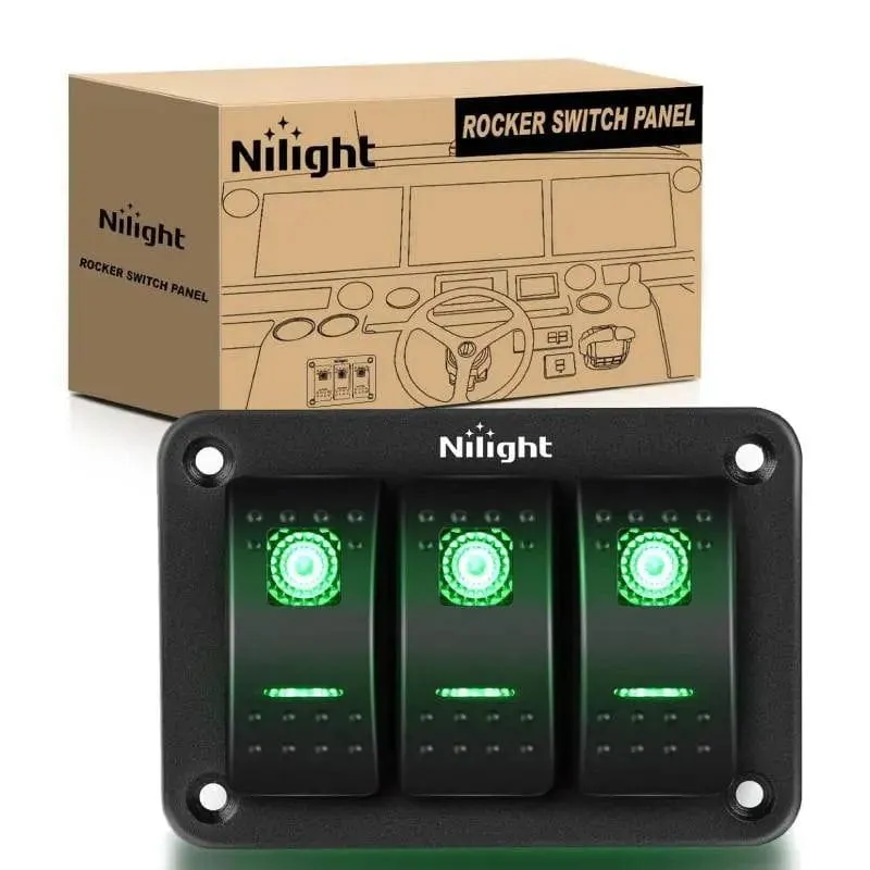 3Gang Aluminum 5Pin ON/Off Rocker Switch Panel Green