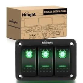 3Gang Aluminum 5Pin ON/Off Rocker Switch Panel Green