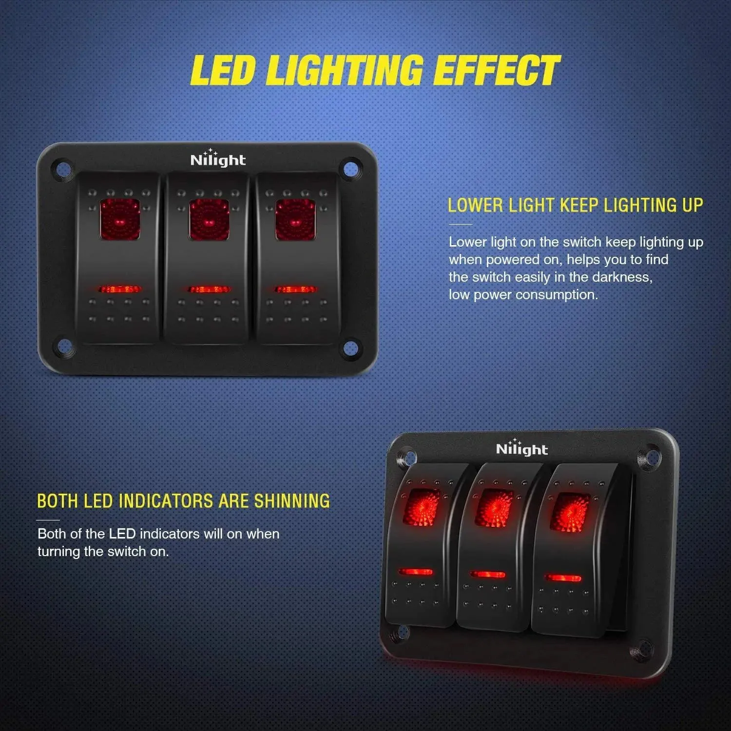 3Gang Aluminum 5Pin ON/Off Rocker Switch Panel Red