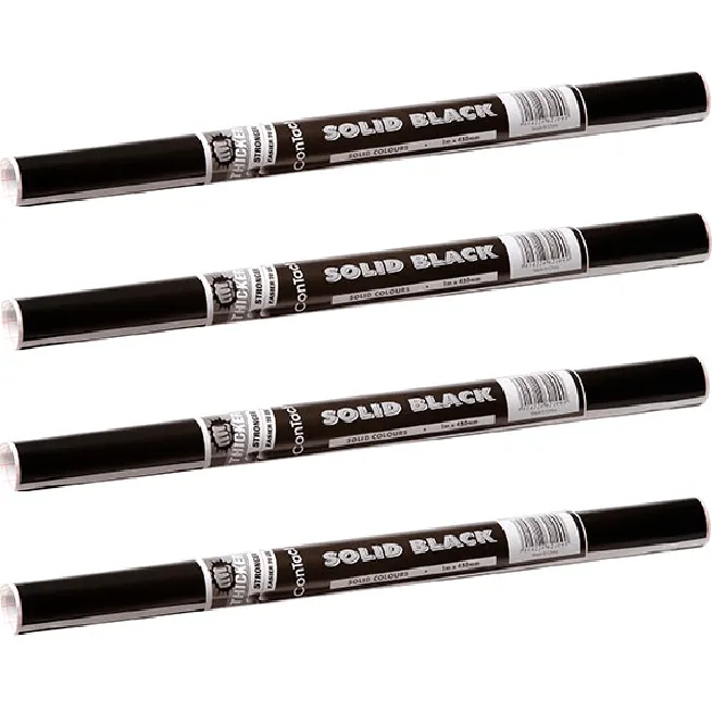 4 Pack Contact Book Covering 1mx450mm Rolls Solid Black