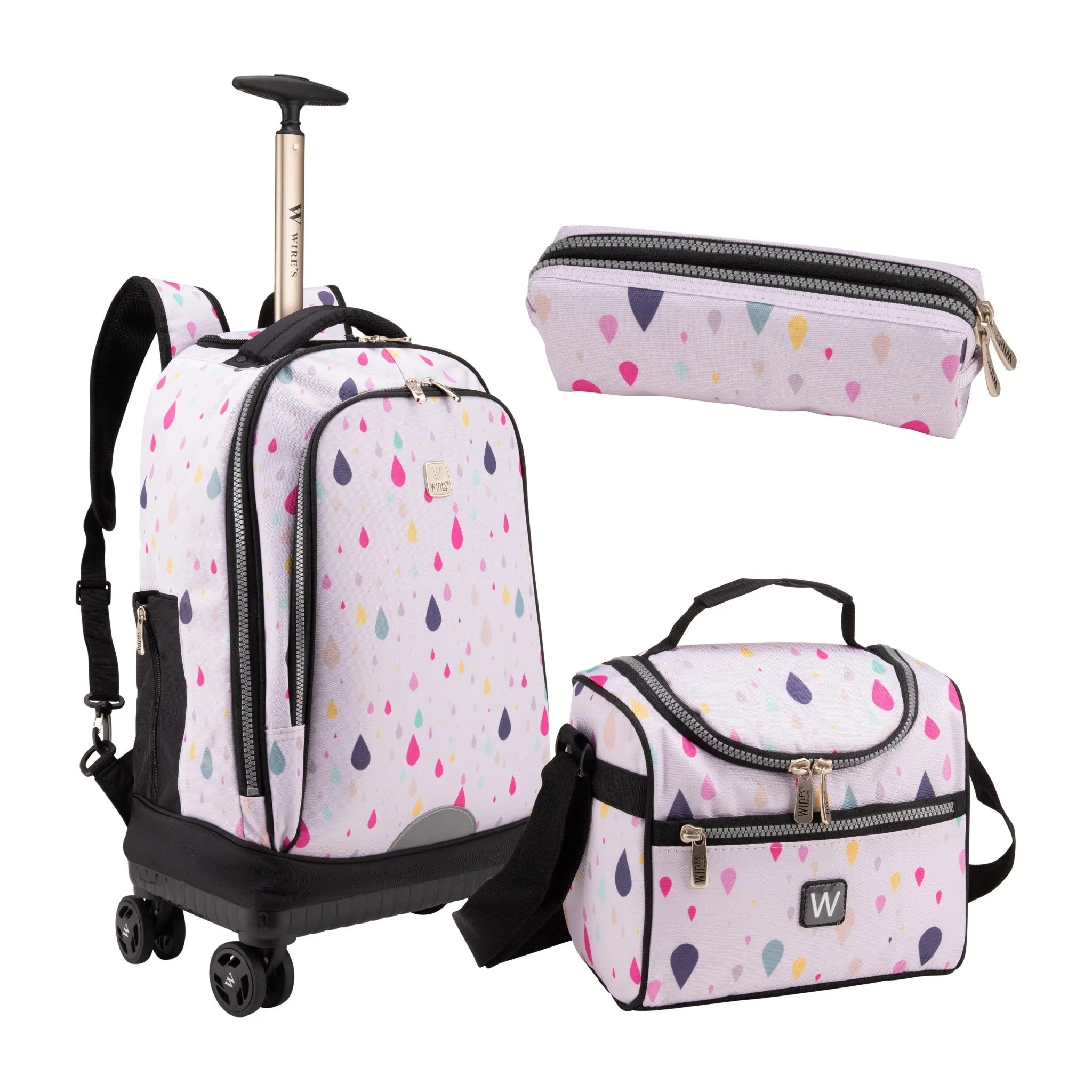 4 Wheel School Backpack Trolley Set of 3 Rainbow Rain