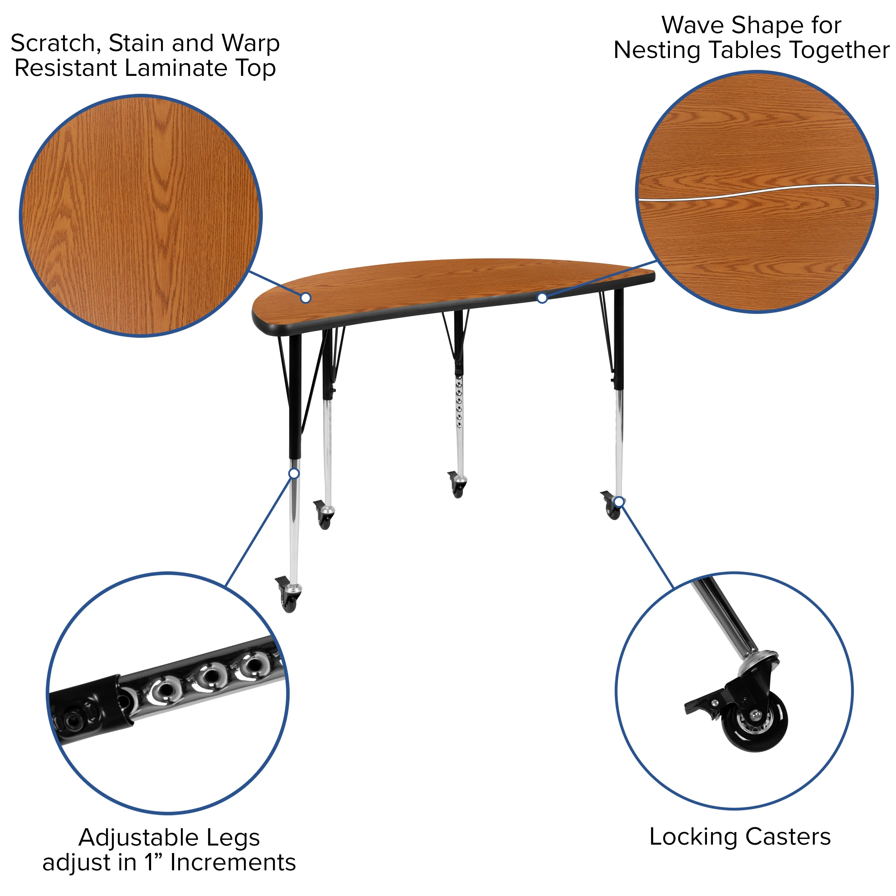 48" Circle Wave Oak Table Set XU-GRP-16CH-A48-HCIRC-OAK-T-A-CAS-GG