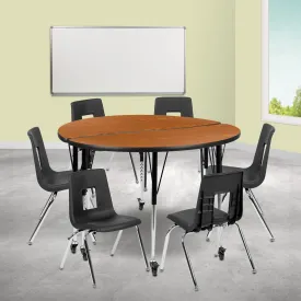 48" Circle Wave Oak Table Set XU-GRP-16CH-A48-HCIRC-OAK-T-A-CAS-GG