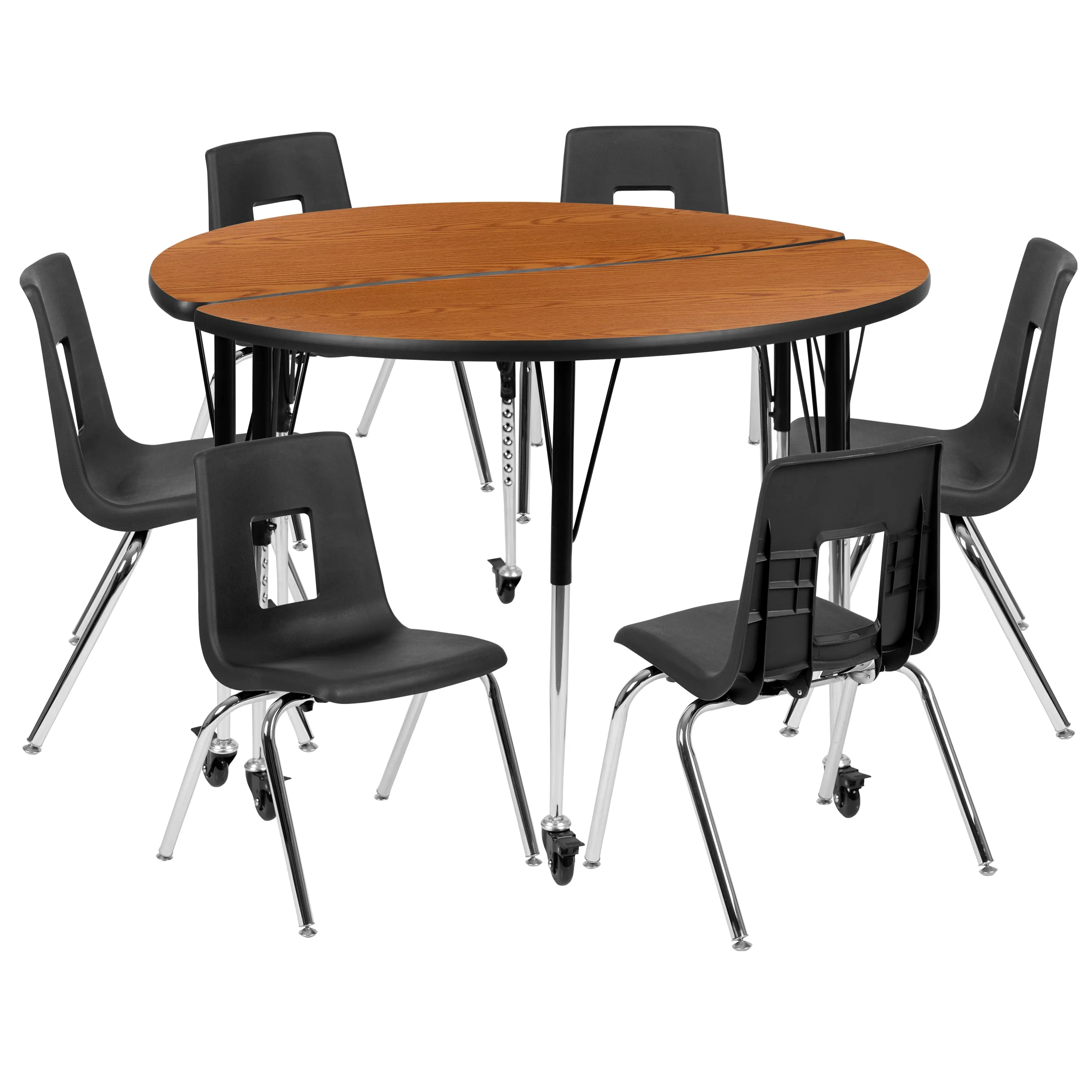 48" Circle Wave Oak Table Set XU-GRP-16CH-A48-HCIRC-OAK-T-A-CAS-GG
