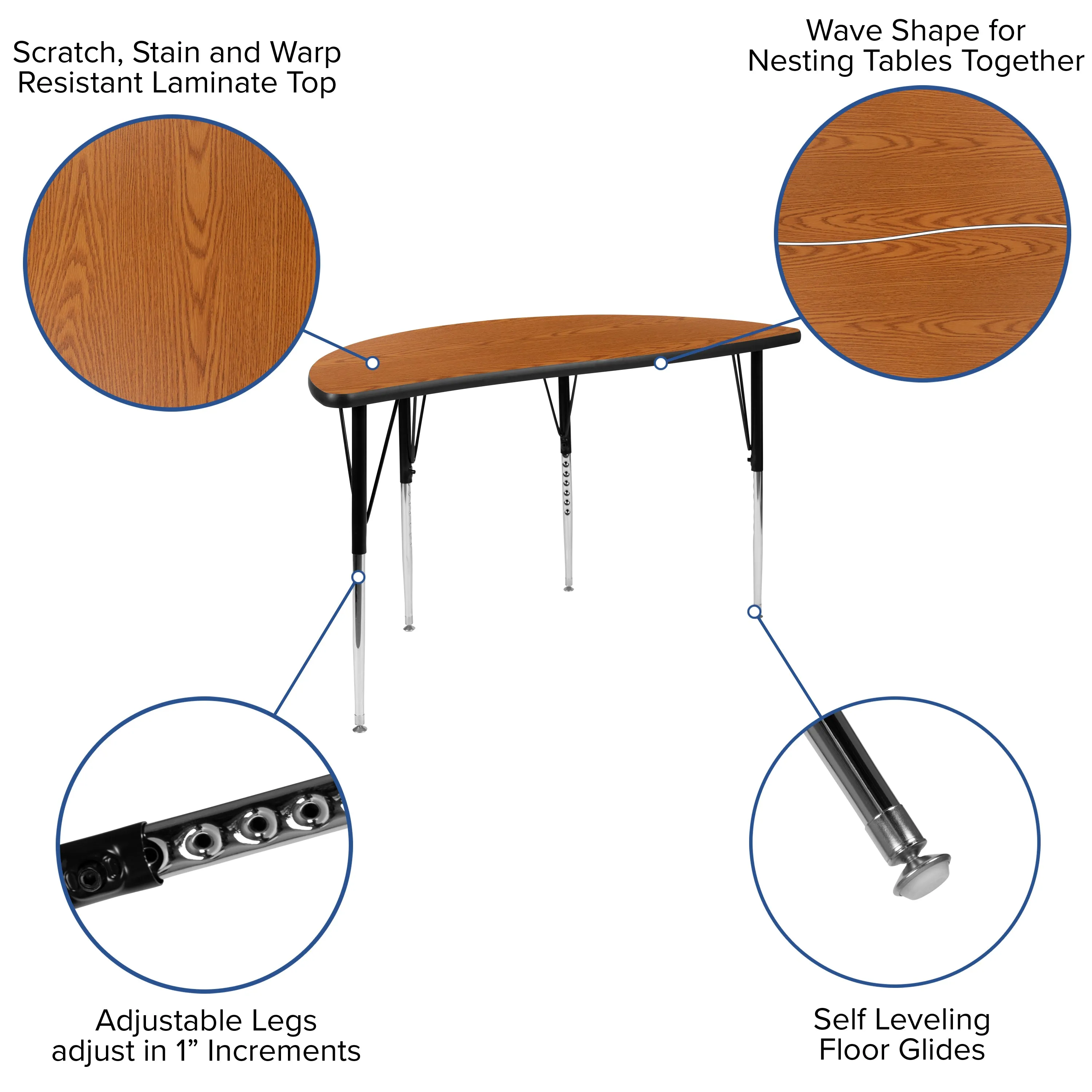 48" Circle Wave Oak Table Set XU-GRP-18CH-A48-HCIRC-OAK-T-A-GG