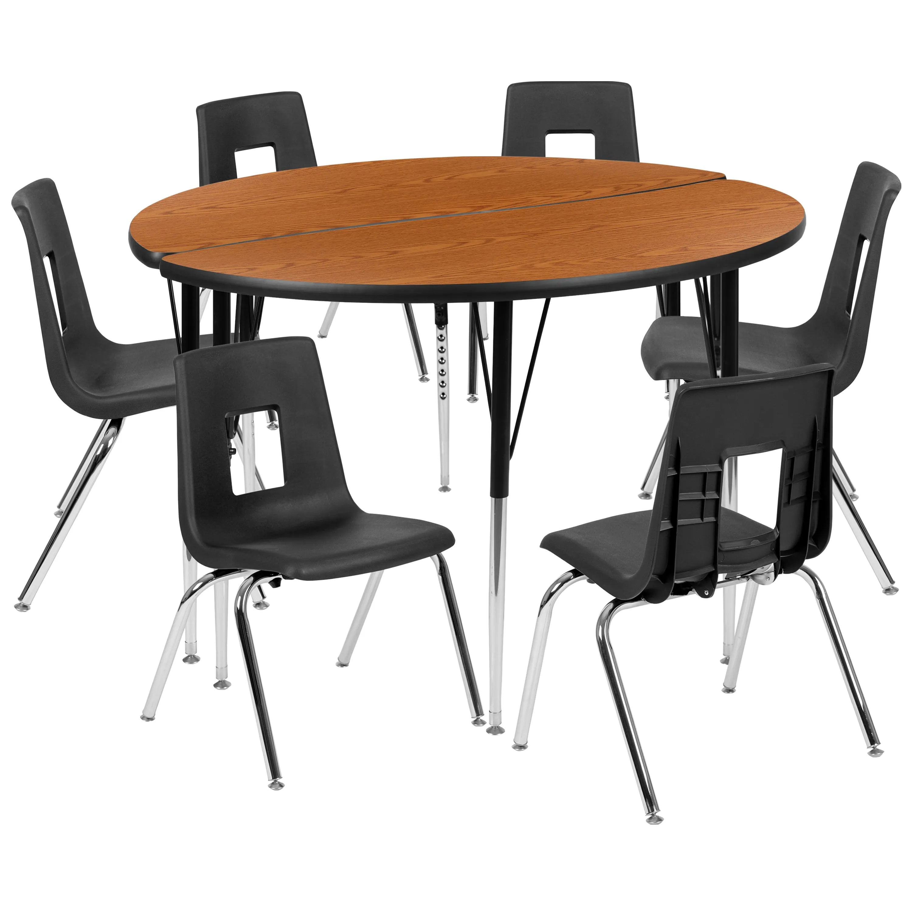 48" Circle Wave Oak Table Set XU-GRP-18CH-A48-HCIRC-OAK-T-A-GG