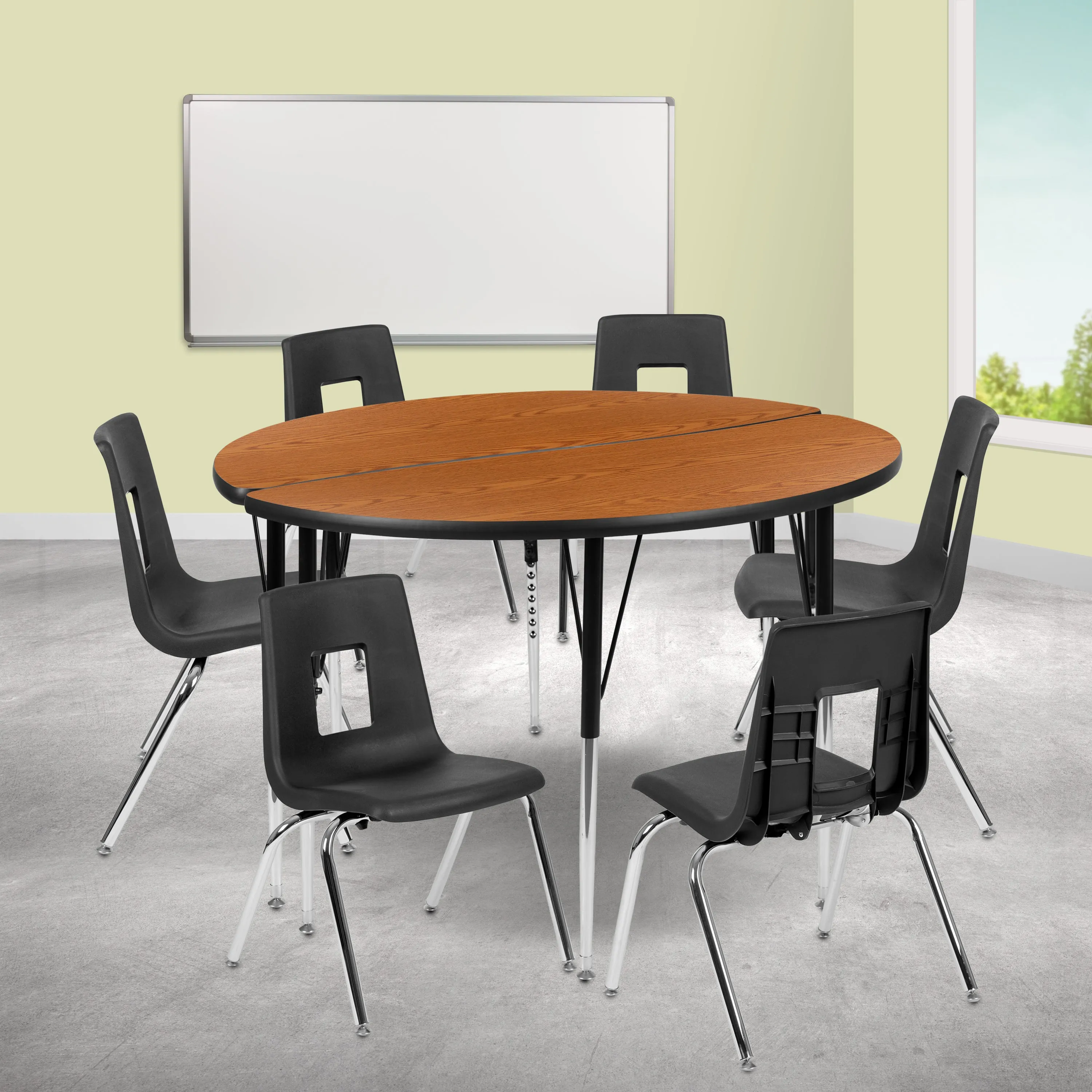 48" Circle Wave Oak Table Set XU-GRP-18CH-A48-HCIRC-OAK-T-A-GG