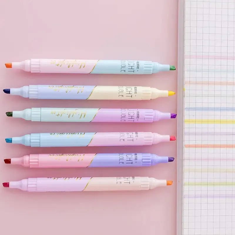 6pcs | Pack Dual Head Dual Color Highlighter Student Lesson Book Marker Pen | Painting Tools Set