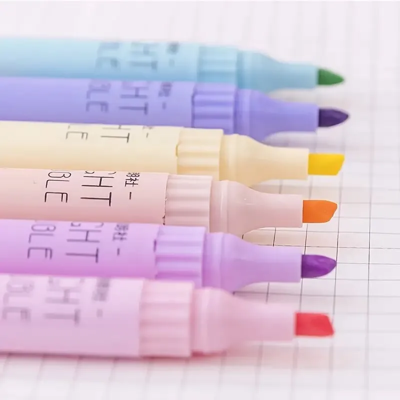 6pcs | Pack Dual Head Dual Color Highlighter Student Lesson Book Marker Pen | Painting Tools Set