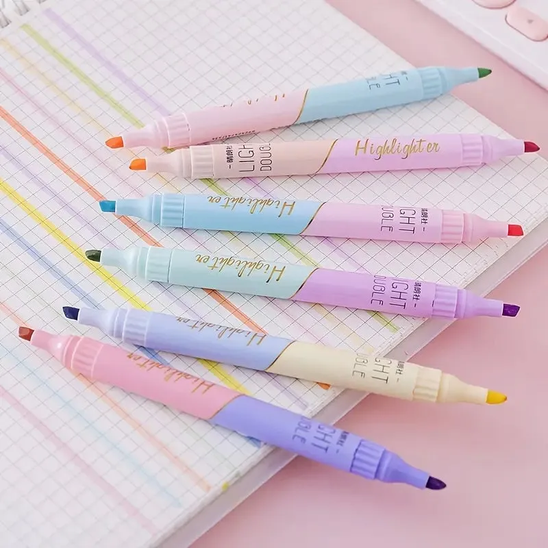 6pcs | Pack Dual Head Dual Color Highlighter Student Lesson Book Marker Pen | Painting Tools Set