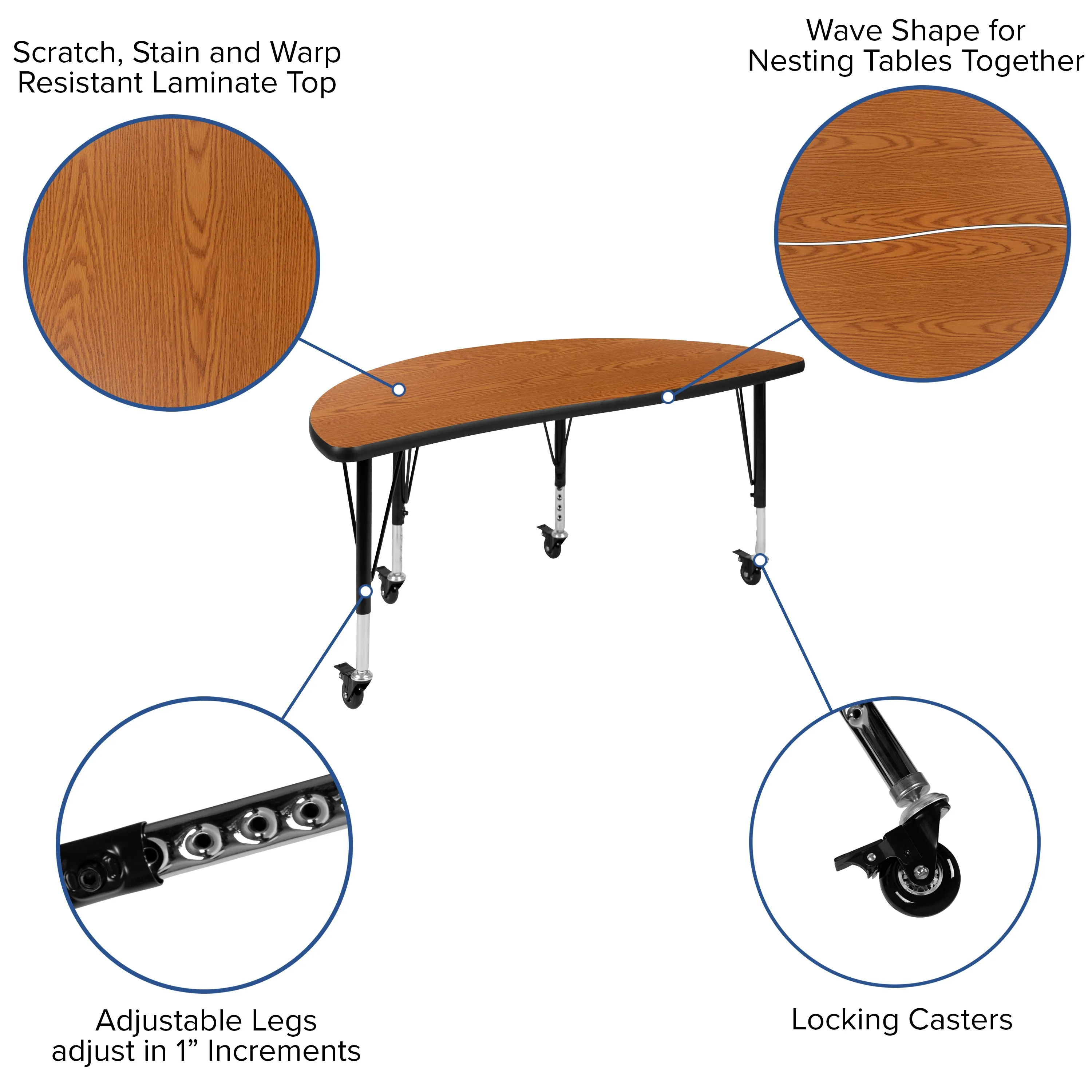 76" Oval Wave Oak Table Set XU-GRP-14CH-A3048CON-48-OAK-T-P-CAS-GG