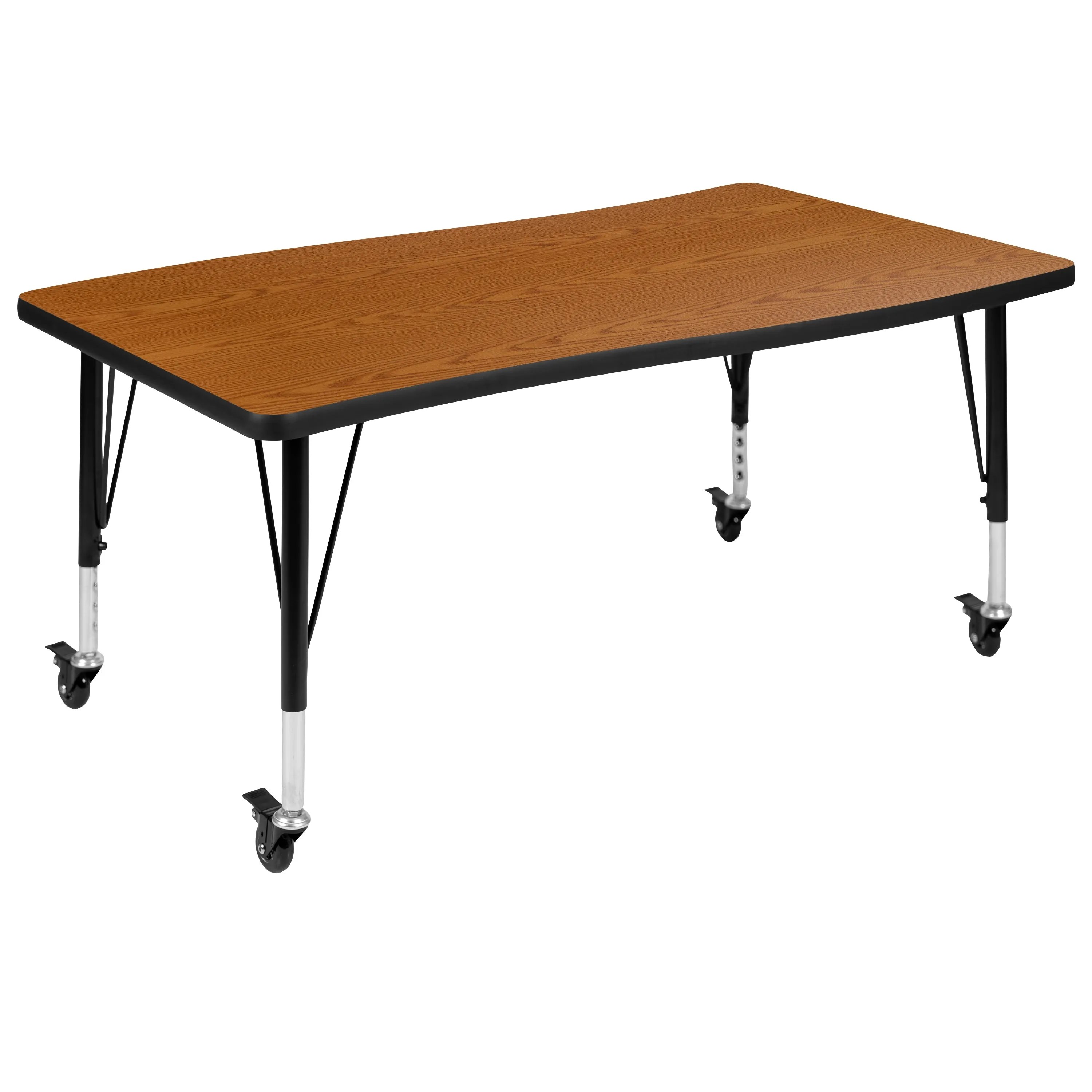76" Oval Wave Oak Table Set XU-GRP-14CH-A3048CON-48-OAK-T-P-CAS-GG