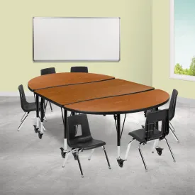 76" Oval Wave Oak Table Set XU-GRP-14CH-A3048CON-48-OAK-T-P-CAS-GG