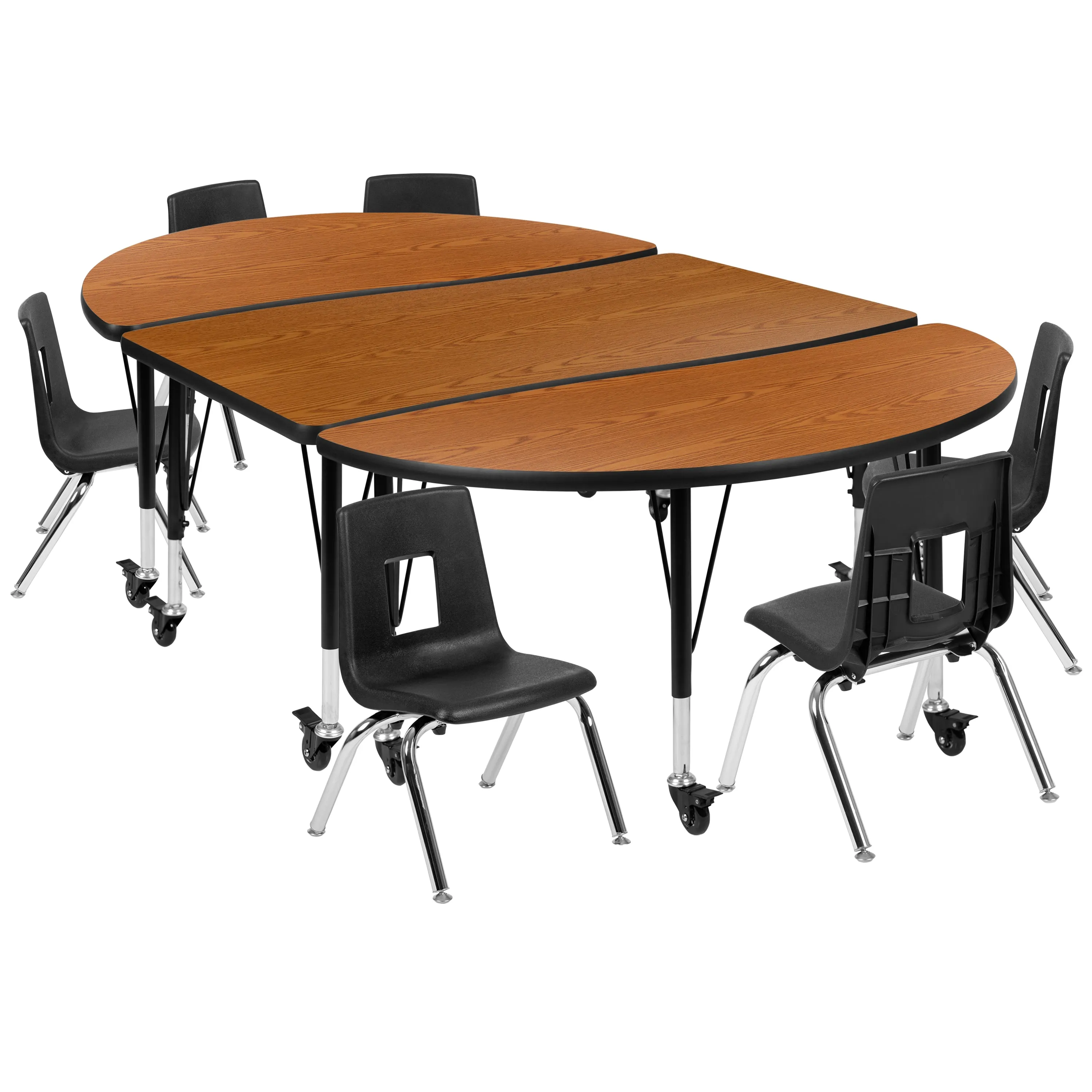76" Oval Wave Oak Table Set XU-GRP-14CH-A3048CON-48-OAK-T-P-CAS-GG