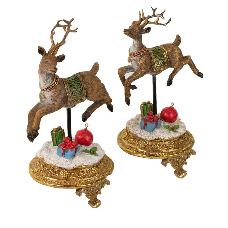 9.5" Glittered Reindeer Christmas Stocking Holders Set of 2