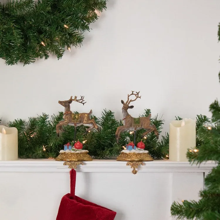 9.5" Glittered Reindeer Christmas Stocking Holders Set of 2