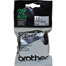 Brother M-931 Non Laminated Labelling Tape 12Mm Black On Silver