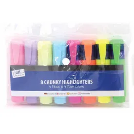 Chunky Highlighters - 8 Pack Bright Colours Office School Supplies Markers Set