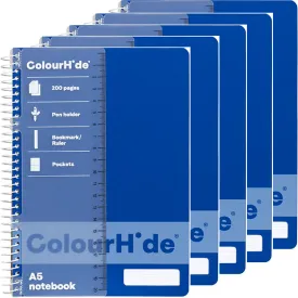 Colourhide Notebook A5 200 Pages Blue Classic Spiral Pack 5