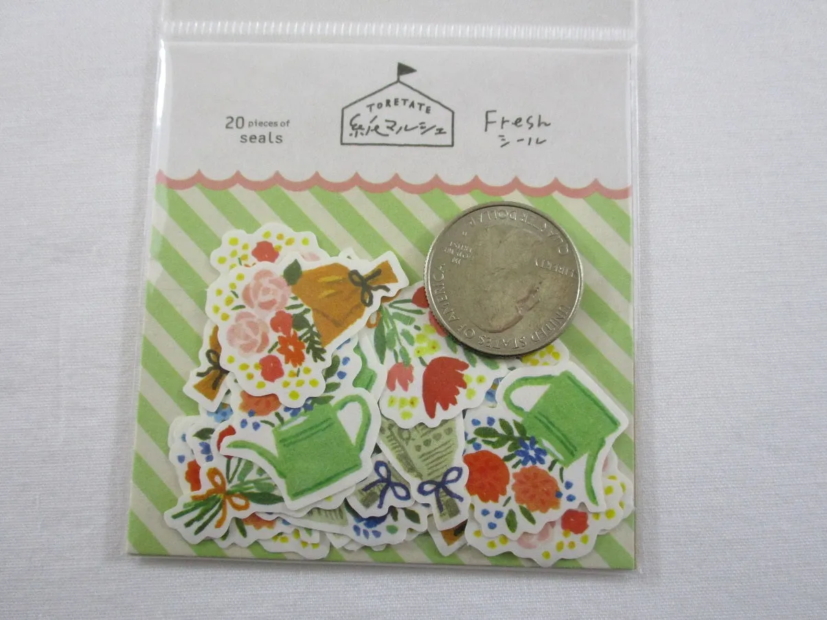 Cute Kawaii Beautiful Bouquet of Flowers Heart Love Blue Yellow Red Pink Wedding Garden Flake Stickers Sack - Furukawashiko Japan - for Journal Agenda Planner Scrapbooking Craft