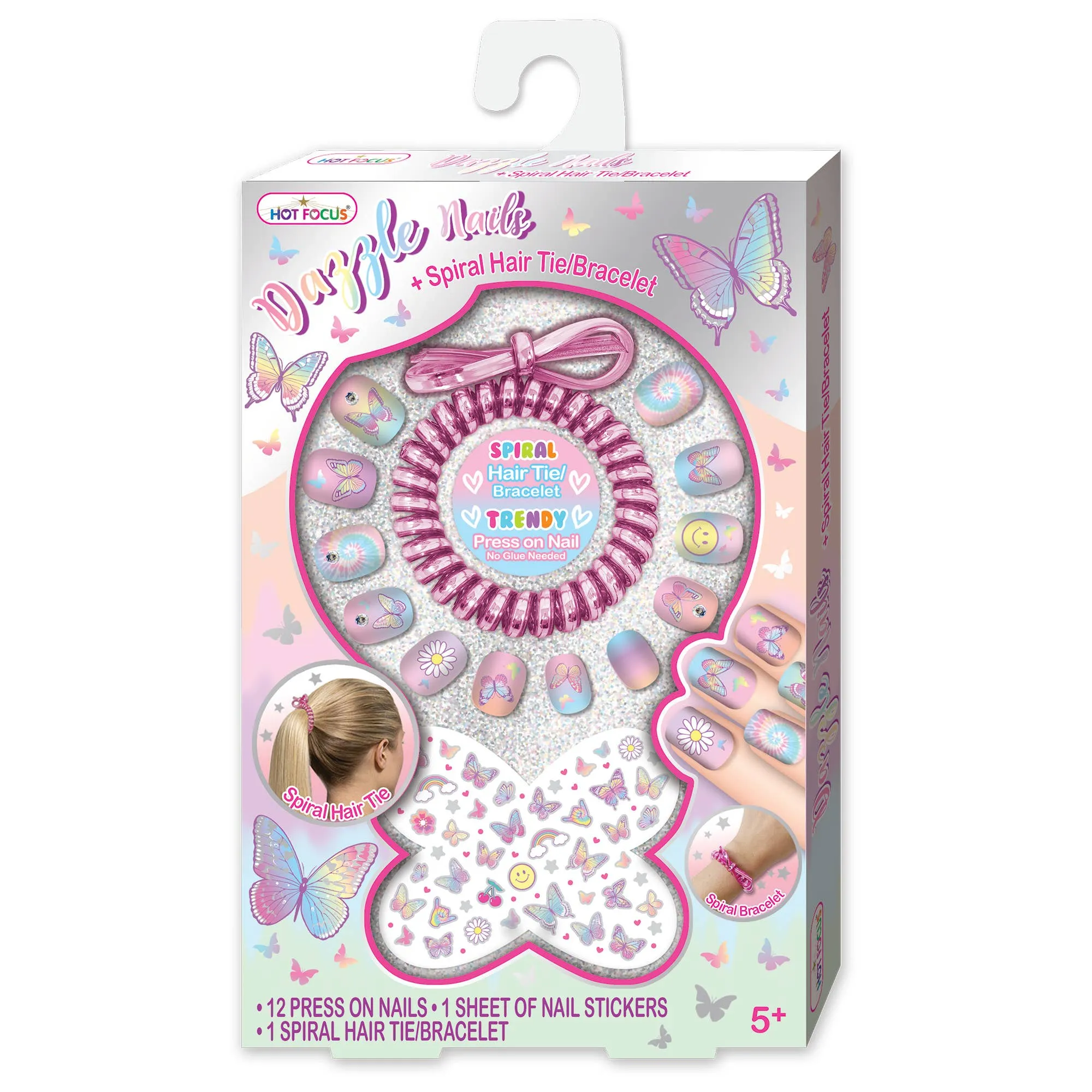 Dazzle Nails    Spiral Hair Tie/Bracelet, Tie Dye Butterfly