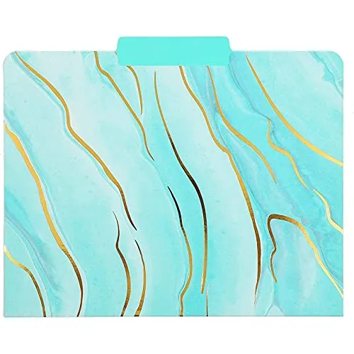 Decorative File Folders, Pastels & Gold Foil Marble, 1/3 Cut (12 Pack)