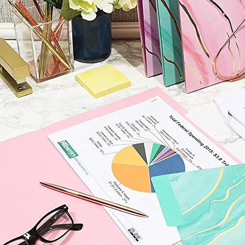 Decorative File Folders, Pastels & Gold Foil Marble, 1/3 Cut (12 Pack)