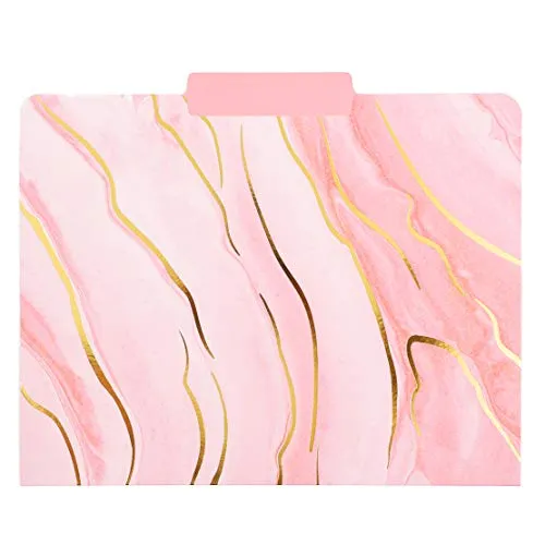 Decorative File Folders, Pastels & Gold Foil Marble, 1/3 Cut (12 Pack)