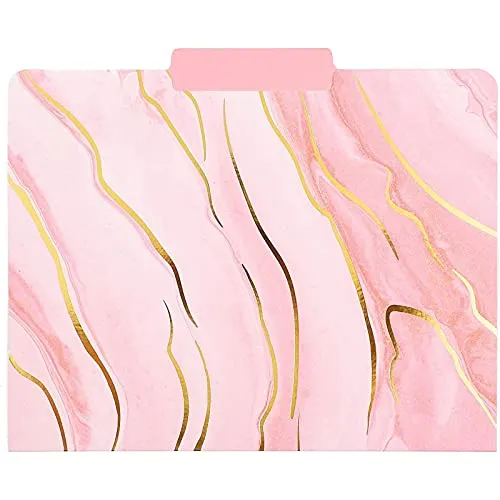 Decorative File Folders, Pastels & Gold Foil Marble, 1/3 Cut (12 Pack)