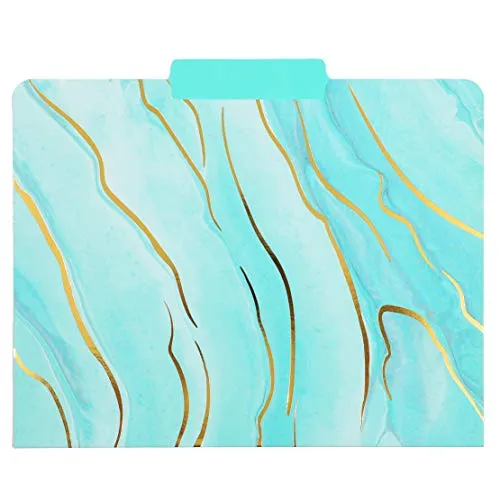 Decorative File Folders, Pastels & Gold Foil Marble, 1/3 Cut (12 Pack)