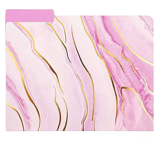 Decorative File Folders, Pastels & Gold Foil Marble, 1/3 Cut (12 Pack)