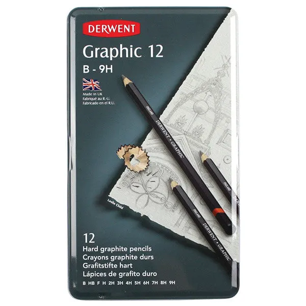 Derwent Graphic Graphite Pencil Tin of 12 Hard Grades