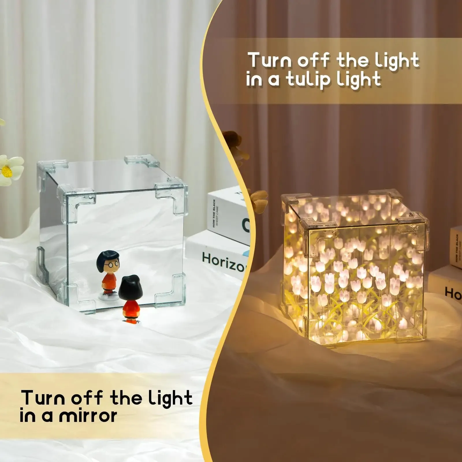 DIY Tulip LED Night Light – Magic Cube Table Lamp & Mirror 2-in-1 Decorative Gift