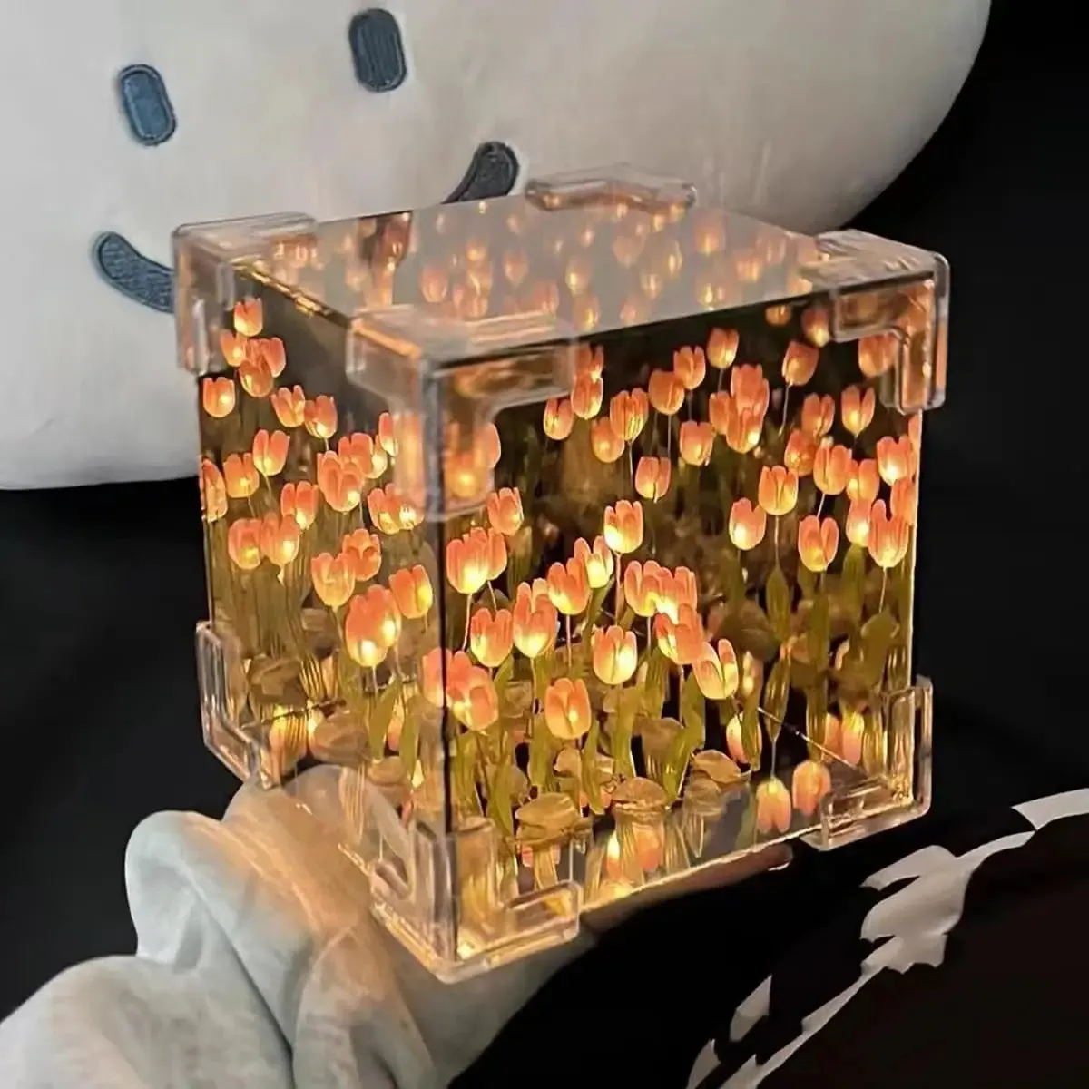 DIY Tulip LED Night Light – Magic Cube Table Lamp & Mirror 2-in-1 Decorative Gift
