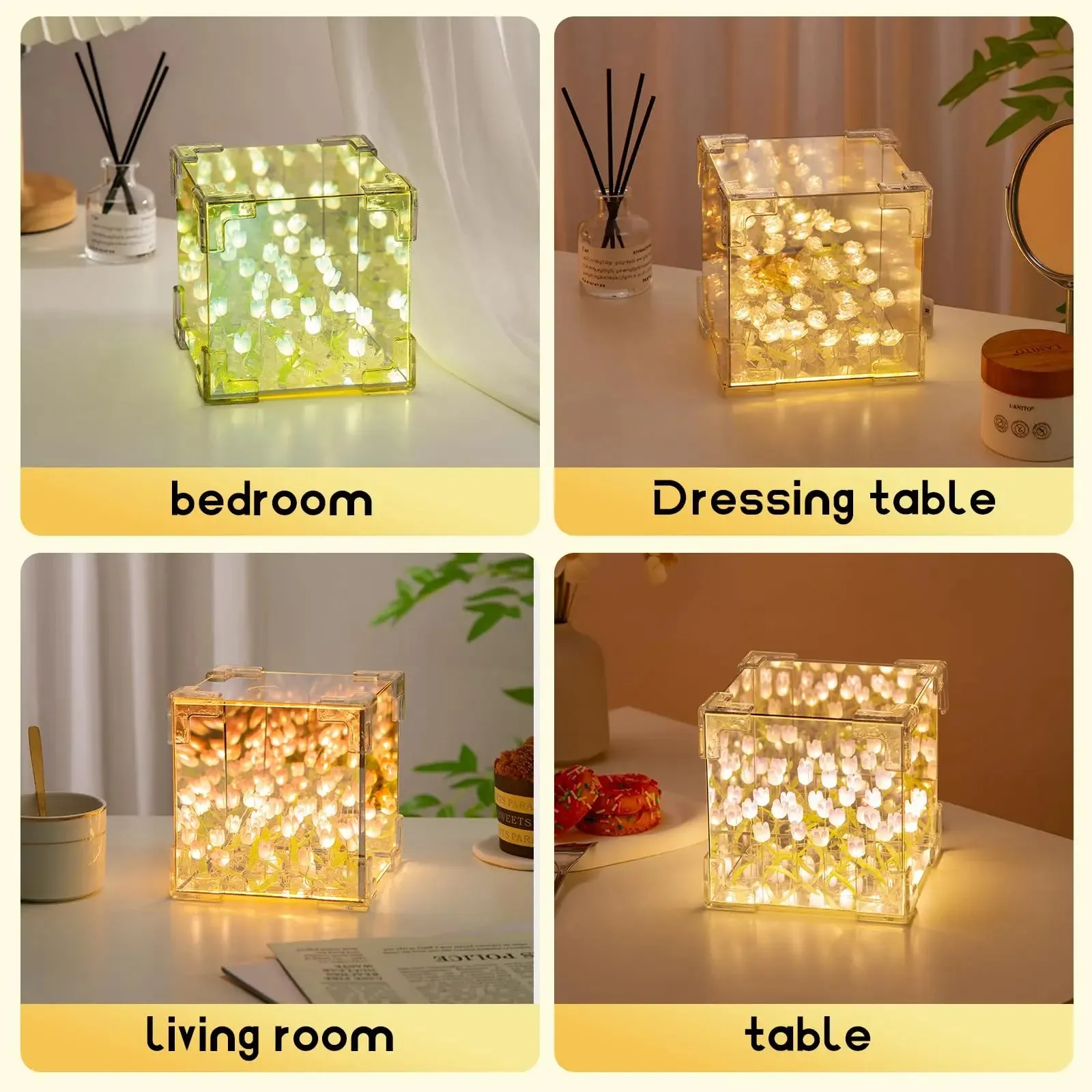 DIY Tulip LED Night Light – Magic Cube Table Lamp & Mirror 2-in-1 Decorative Gift
