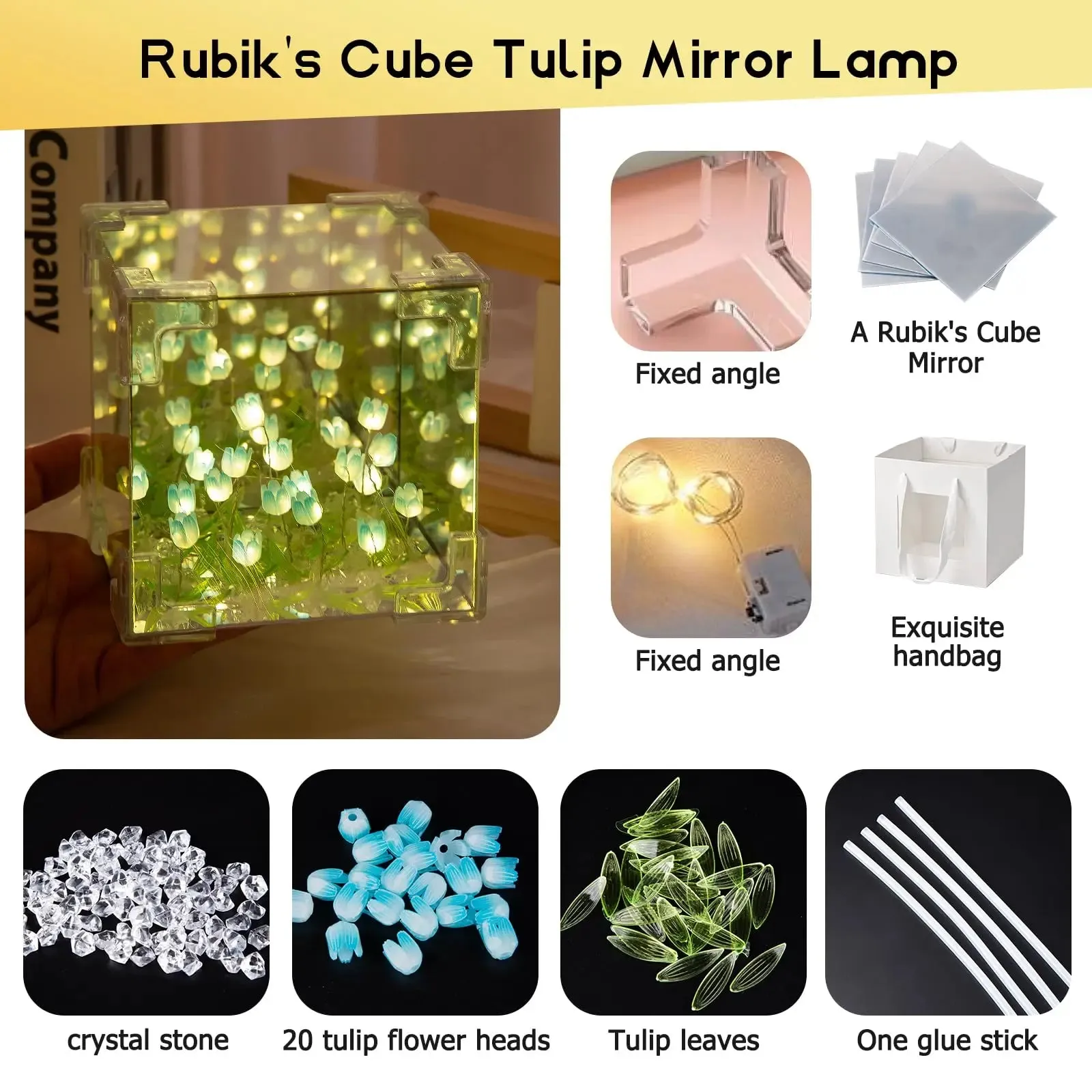 DIY Tulip LED Night Light – Magic Cube Table Lamp & Mirror 2-in-1 Decorative Gift