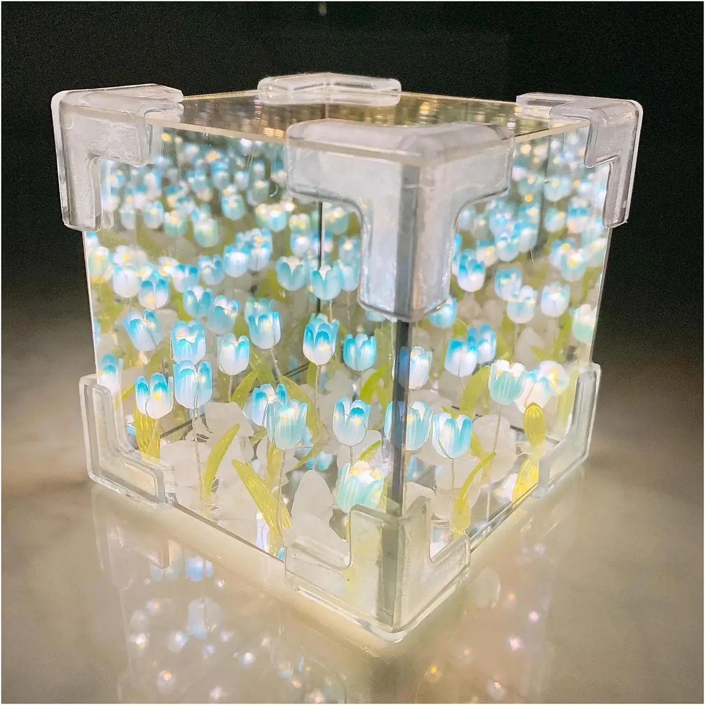 DIY Tulip LED Night Light – Magic Cube Table Lamp & Mirror 2-in-1 Decorative Gift