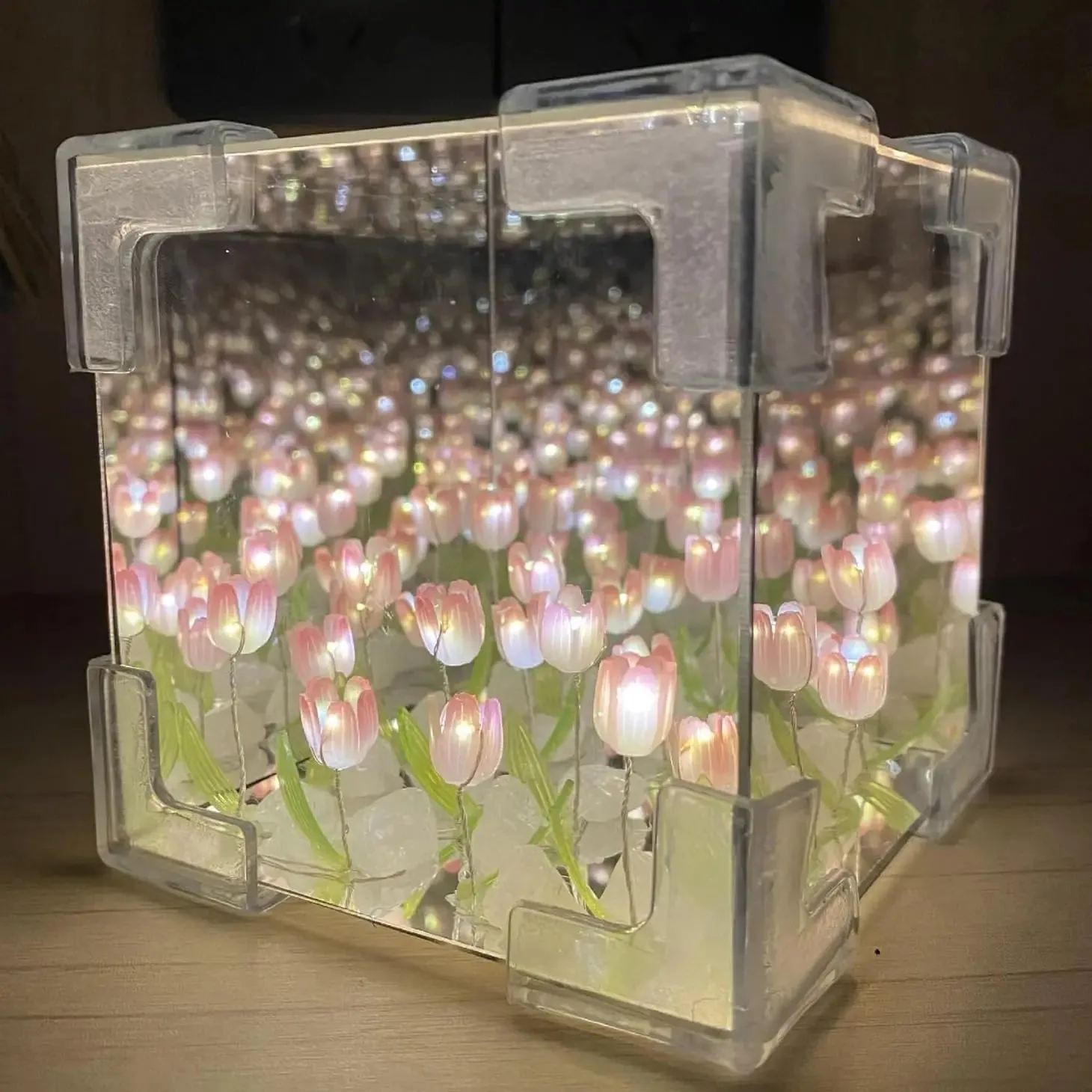 DIY Tulip LED Night Light – Magic Cube Table Lamp & Mirror 2-in-1 Decorative Gift