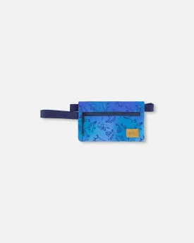 Double Pencil Case Blue Gradient Dinosaur Print