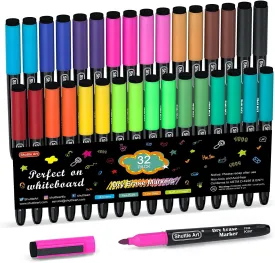 Dry Erase Markers, Shuttle Art 32 Pack 16 Colors Magnetic Whiteboard Markers with Erase,Fine Point Dry Erase Markers For Writing on Whiteboards, Dry-Erase Boards,Mirrors for School Supplies Office