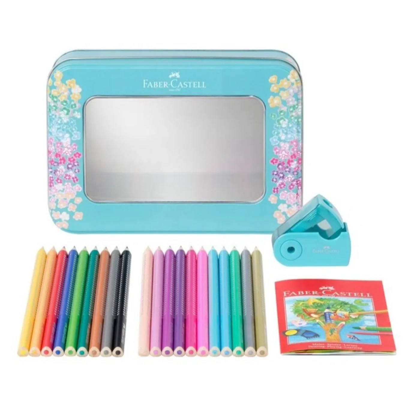 Faber-Castell Turquoise Sparkle Colour Pencil Tin -  20 Pencils with 1 Mini Sharpener