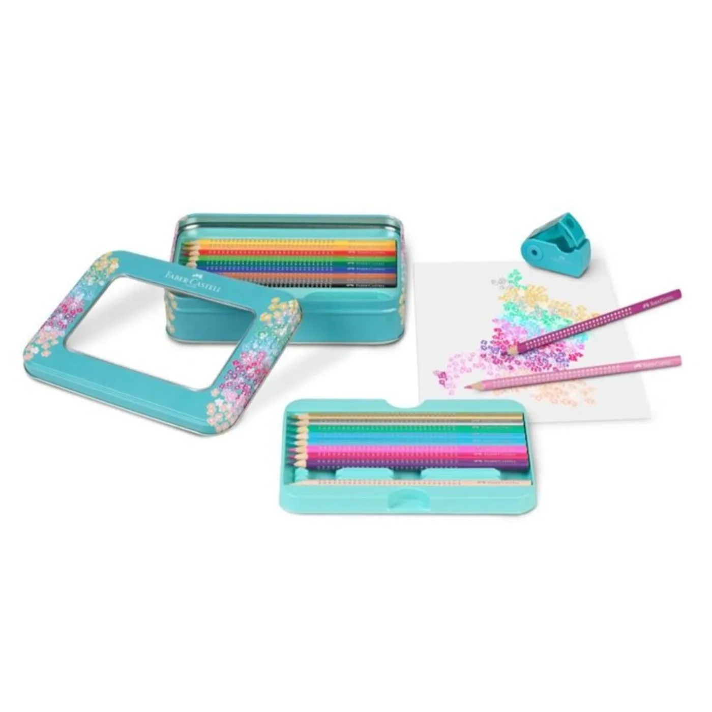 Faber-Castell Turquoise Sparkle Colour Pencil Tin -  20 Pencils with 1 Mini Sharpener