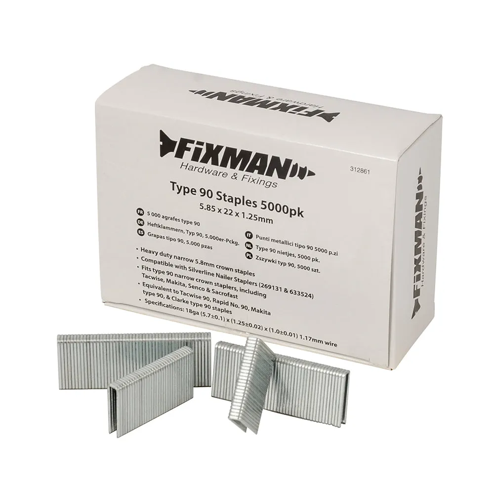 Fixman 312861 Type 90 Staples 5000pk 5.80 x 22 x 1.25mm